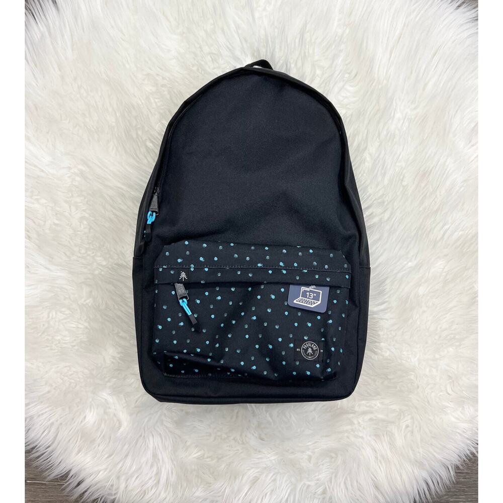Parkland Vintage Backpack Scuba Black‎ w/Blue Polka Dots 25L NEW